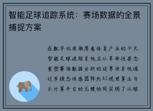 智能足球追踪系统：赛场数据的全景捕捉方案