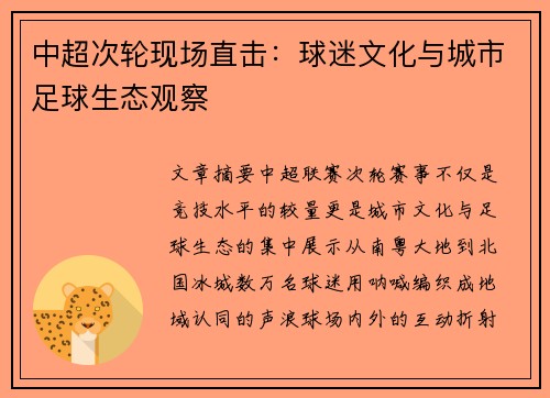 中超次轮现场直击：球迷文化与城市足球生态观察